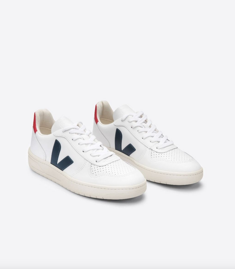VEJA - Scarpe V-10 Donna Bianca inserti Blu/Rosso