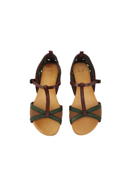 BEAT43C033277COL365 Women's Kitten Sandals Forest/Brown - Fabbrica Ski Sises Biella