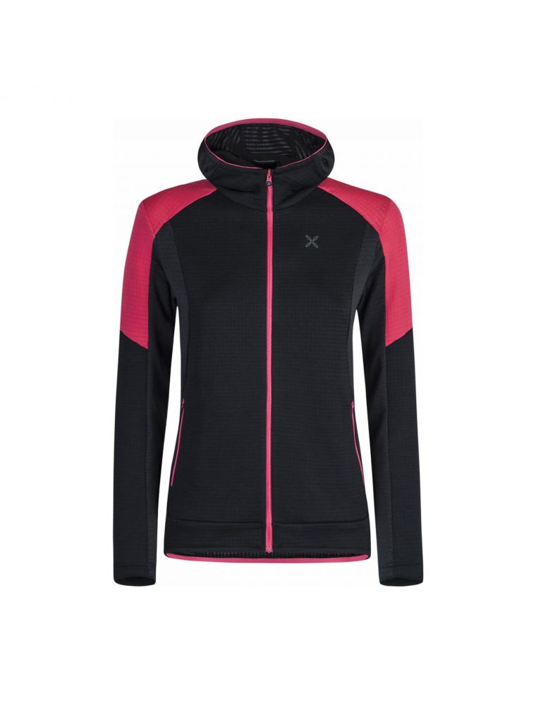 MONTMMAP09W9004 Women's Stretch Color Hoody Sweater Nero/Rosa Sugar - Fabbrica Ski Sises Biella MONTMMAP09W9004 Women's Stretch Color Hoody Sweater Nero/Rosa Sugar - Fabbrica Ski Sises Biella